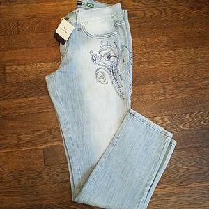 NEW Brazilian Designer Denim – Light-Wash Embroidered Jeans, Size 40 / 4